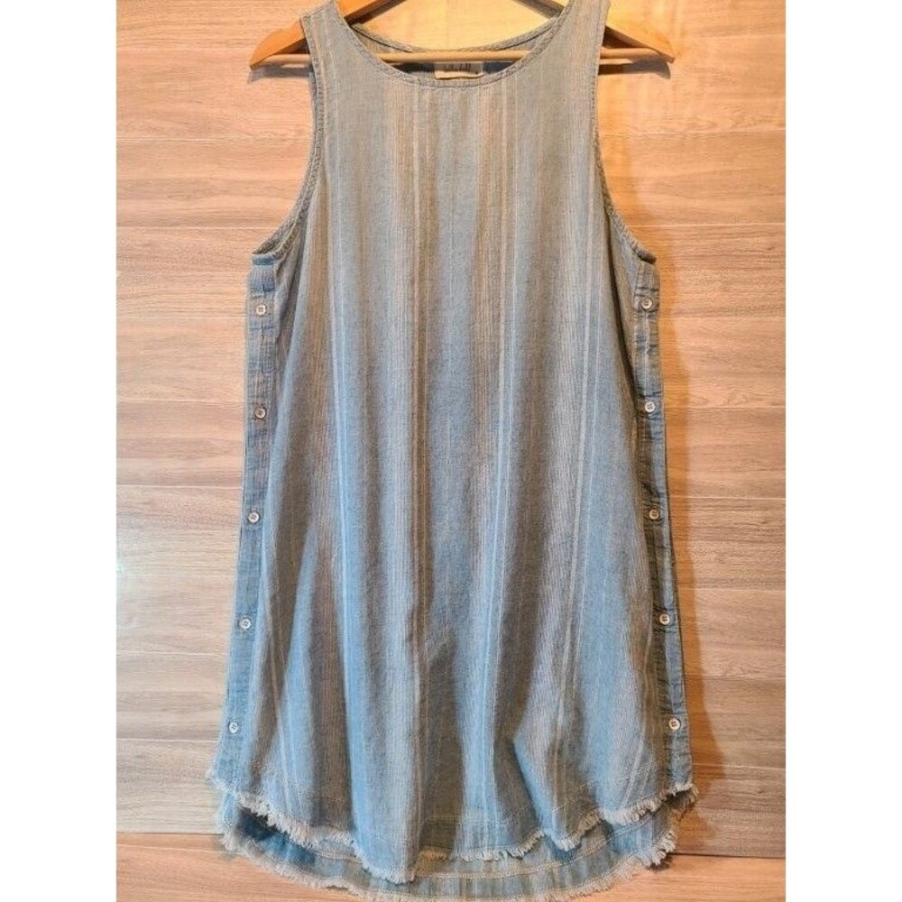 Bella Dahl Linen Dress Womens M Medium Blue Striped Sleeveless A-Line Summer